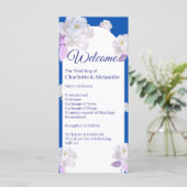 Blauer Blumenbogen-Hochzeitsprogramm (Stehend Vorderseite)