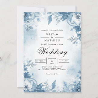 Blauer Blumenbogen Romantische Hochzeit Einladung