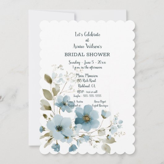 Blauer Blumenbrauchtdusche Einladung (Vorderseite)