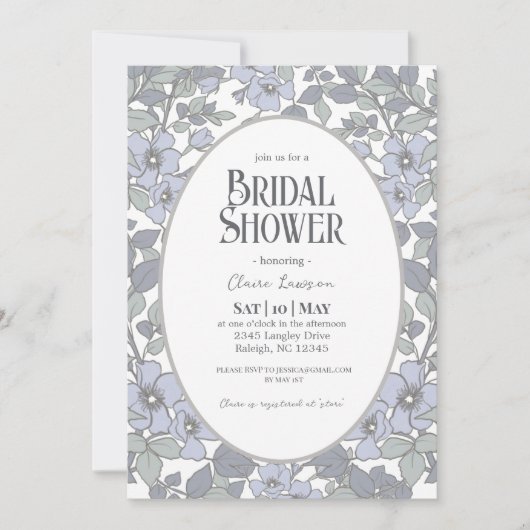 Blauer Blumenbrauchtdusche Einladung (Vorderseite)