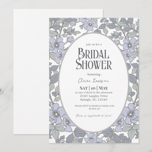 Blauer Blumenbrauchtdusche Einladung (Vorne/Hinten)