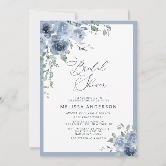 Blauer Blumenbrauchtdusche Einladung (Vorderseite)