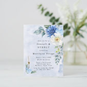 Blauer Blumenbrunch und Bubbly laden ein Einladung (Stehend Vorderseite)