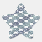 Blauer Blumendamast in Weiß Stern-Aufkleber (Vorderseite)