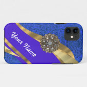 Blauer Blumendamast und Goldband Case-Mate iPhone Hülle (Rückseite (Horizontal))