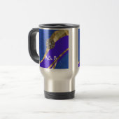 Blauer Blumendamast und Goldband Reisebecher (Vorderseite Links)