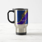 Blauer Blumendamast und Goldband Reisebecher (Links)