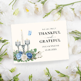 Blauer Blumendekor Dankeskarte