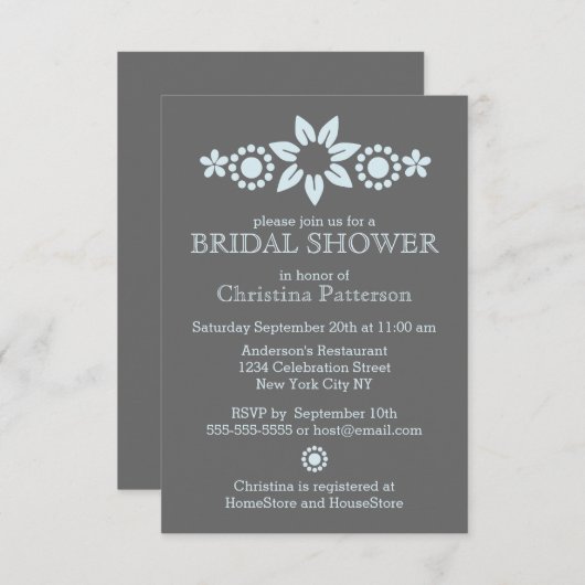 Blauer Blumendusche Einladung (Vorne/Hinten)