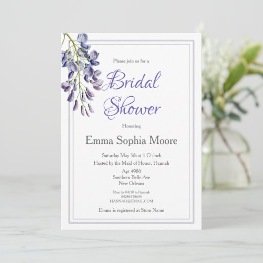 Blauer Blumendusche Einladung (Stehend Vorderseite)