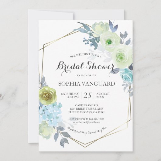 Blauer Blumendusche Einladung Post (Vorderseite)