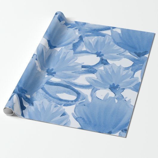 Blauer Blumenentwurf Geschenkpapier (Ungerollt)