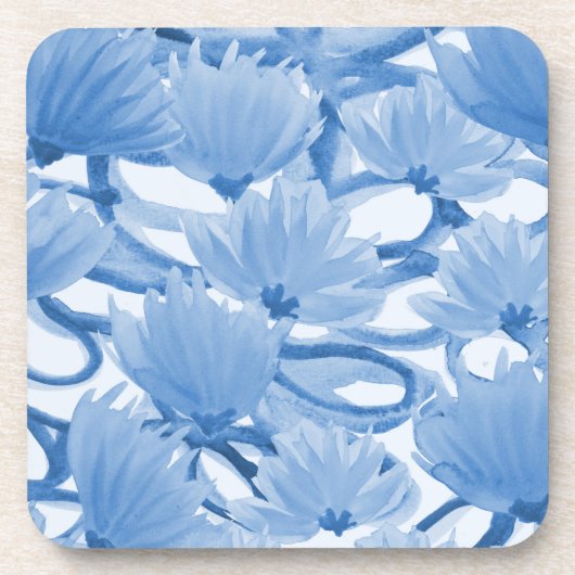 Blauer Blumenentwurf  Getränkeuntersetzer (Vorderseite)