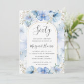 Blauer Blumengarten 60. Geburtstag Einladung (Stehend Vorderseite)