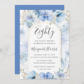 Blauer Blumengarten 80. Geburtstag Einladung (Vorne/Hinten)
