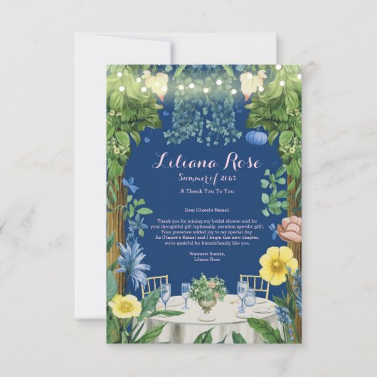 Blauer Blumengarten Brautparty Dankeskarte (Vorderseite)