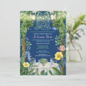 Blauer Blumengarten Brautparty Einladung (Stehend Vorderseite)