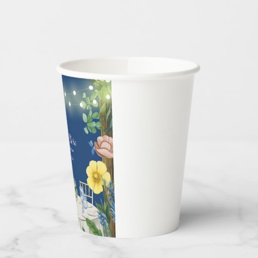 Blauer Blumengarten Brautparty Pappbecher (Links)