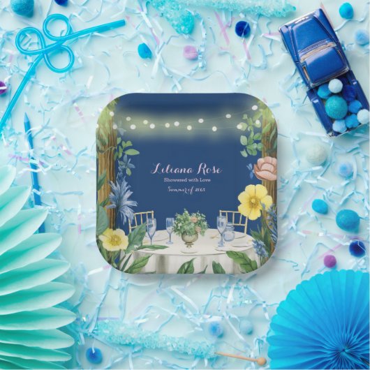 Blauer Blumengarten Brautparty Pappteller (Party)