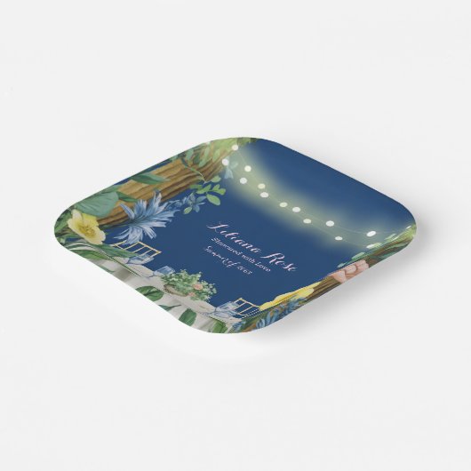 Blauer Blumengarten Brautparty Pappteller (Gewinkelt)