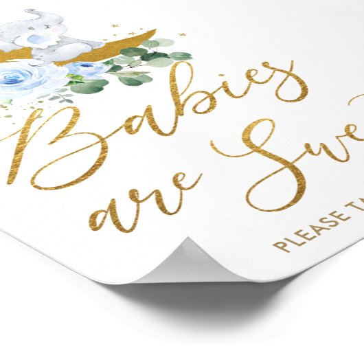 Blauer Blumengarten Elefantenbabys sind süß Poster (Ecke)