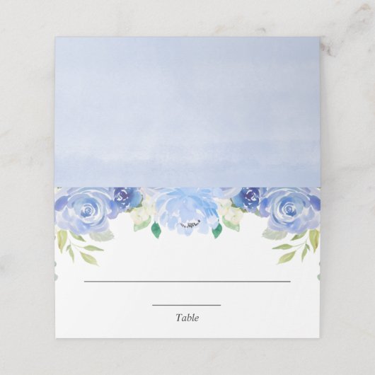 Blauer Blumengarten Elegante Platzkarte (Außenseite Aufgefaltet)