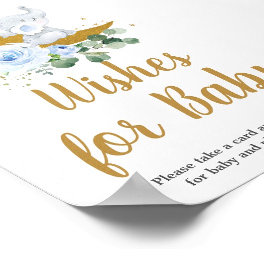 Blauer Blumengarten Elephant Moon wünscht sich Bab Poster (Ecke)