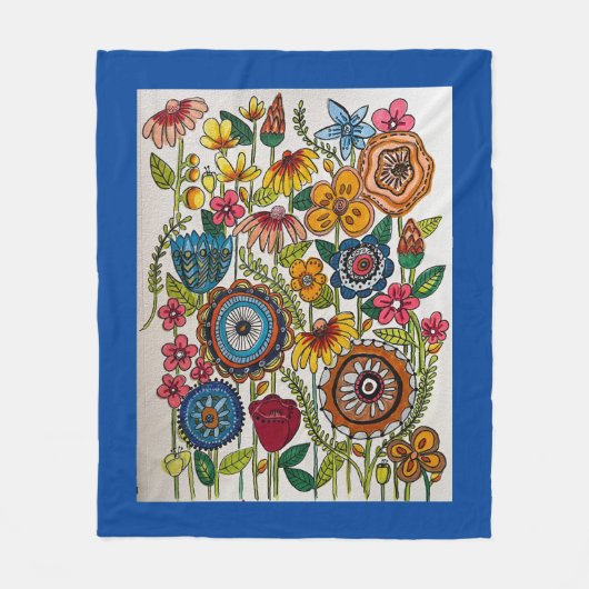 Blauer Blumengarten Fleecedecke (Vorderseite)