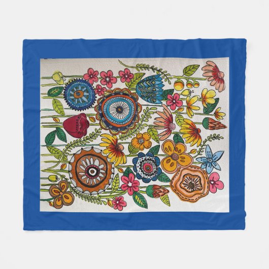 Blauer Blumengarten Fleecedecke (Vorderseite (Horizontal))