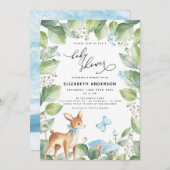 Blauer Blumengarten Hirschjunge Dusche Einladung (Vorne/Hinten)