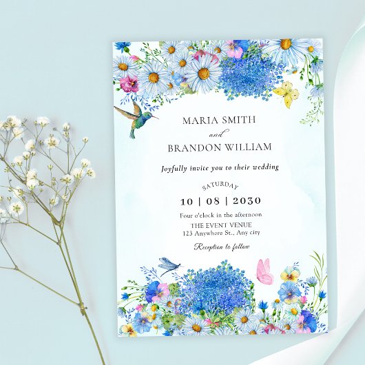 Blauer Blumengarten Hochzeit Einladung