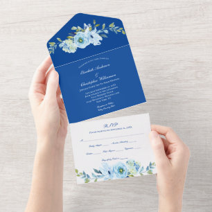 Blauer Blumengarten Hochzeit in einer Einladung