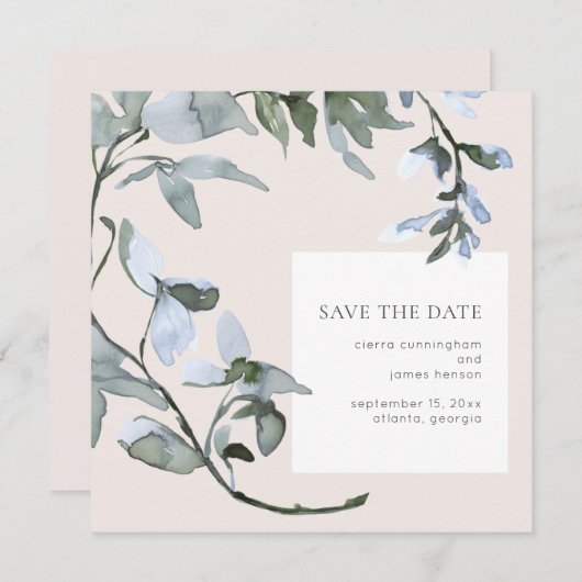 Blauer Blumengarten Hochzeit Sichern Sie die Datum Save The Date (Vorne/Hinten)