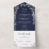 Blauer Blumengarten Hochzeitsfeier All In One Einladung (Innen Boden)