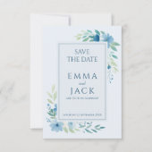 Blauer Blumengarten Hochzeitsfeier Save the Date (Vorderseite)