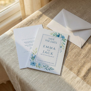 Blauer Blumengarten Hochzeitsfeier Save the Date