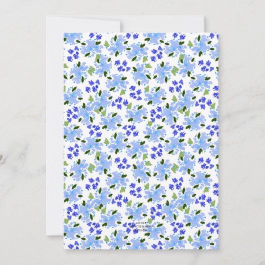 Blauer Blumengarten Kinderdusche Einladung (Rückseite)