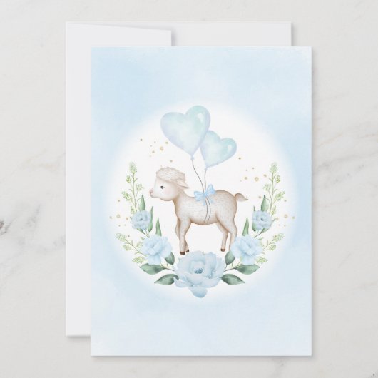 Blauer Blumengarten Little Lamb Baby Sheep Dusche Einladung (Rückseite)