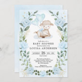 Blauer Blumengarten Little Lamb Baby Sheep Dusche Einladung (Vorne/Hinten)