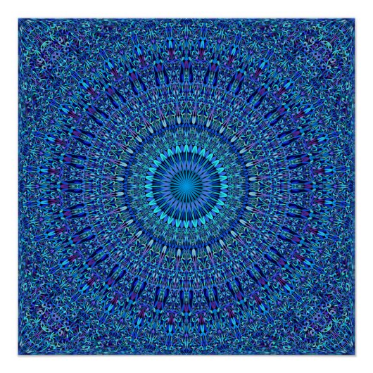 Blauer Blumengarten Mandala Poster (Vorderseite)