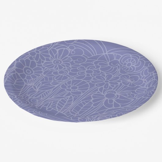 Blauer Blumengarten Pappteller (Schrägansicht)