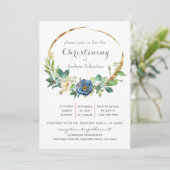 Blauer Blumengarten Taufe Junge Einladung (Stehend Vorderseite)