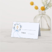 Blauer Blumengewinde goldene Schleife Junge Taufe Platzkarte (Vorderseite)