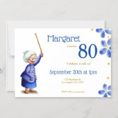 Blauer Blumengroßmutter mit Cane 80. Geburtstag Magneteinladung (Vorderseite)