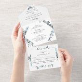 Blauer Blumenhochzeit mit Perforated UAWG All In One Einladung (Abreißen)