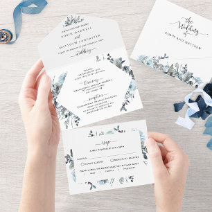 Blauer Blumenhochzeit mit Perforated UAWG All In One Einladung