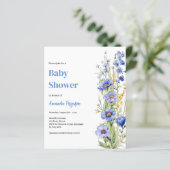 Blauer Blumenjunge Baby Dusche Einladung (Stehend Vorderseite)