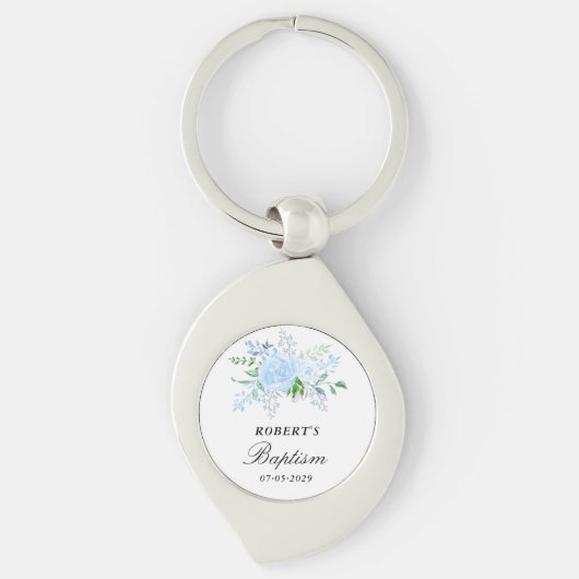 Blauer Blumenjunge-Taufgeschenk Schlüsselanhänger (Vorderseite)