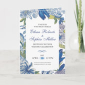 Blauer blumenklassischer Hochzeitstag - Einladung (Vorderseite)