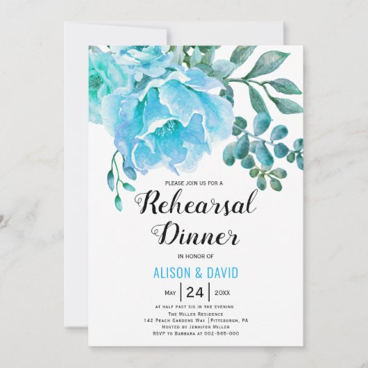 Blauer Blumenkohl Hochzeitsessen Probe Einladung (Vorderseite)